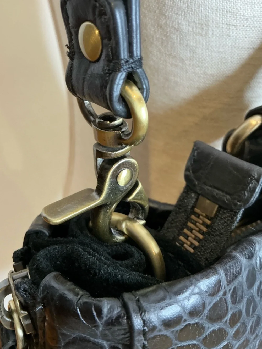Rafe New York Black Croc-Embossed Leather Tote with Gold Hardware